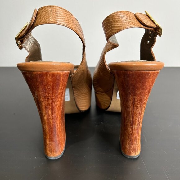 Wood Platform Peep Toe Sling Backs Honey Cake Tea Bon-Bonite NWT Size 37 - Picture 5 of 9